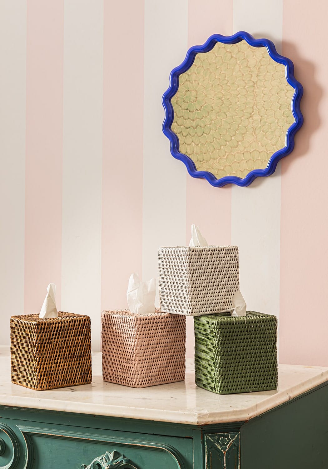 Rattan Tissue Box Cover - Pink - Casa by Josephine Jenno