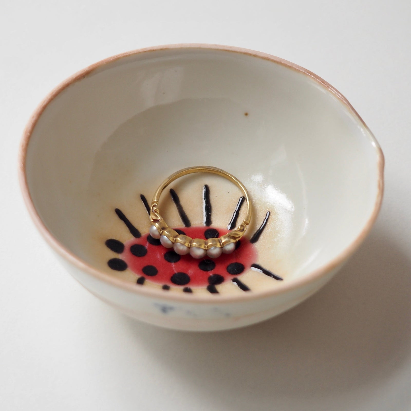 Handmade Mini Red Spotted Beetle Porcelain Ceramic Ring Dish