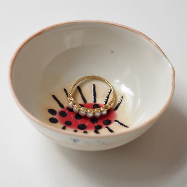 Handmade Mini Red Spotted Beetle Porcelain Ceramic Ring Dish