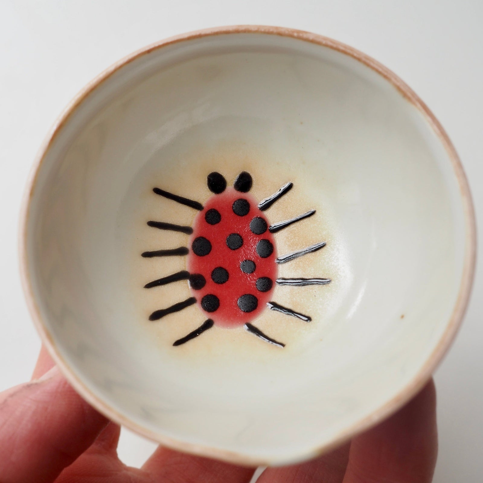 Handmade Mini Red Spotted Beetle Porcelain Ceramic Ring Dish