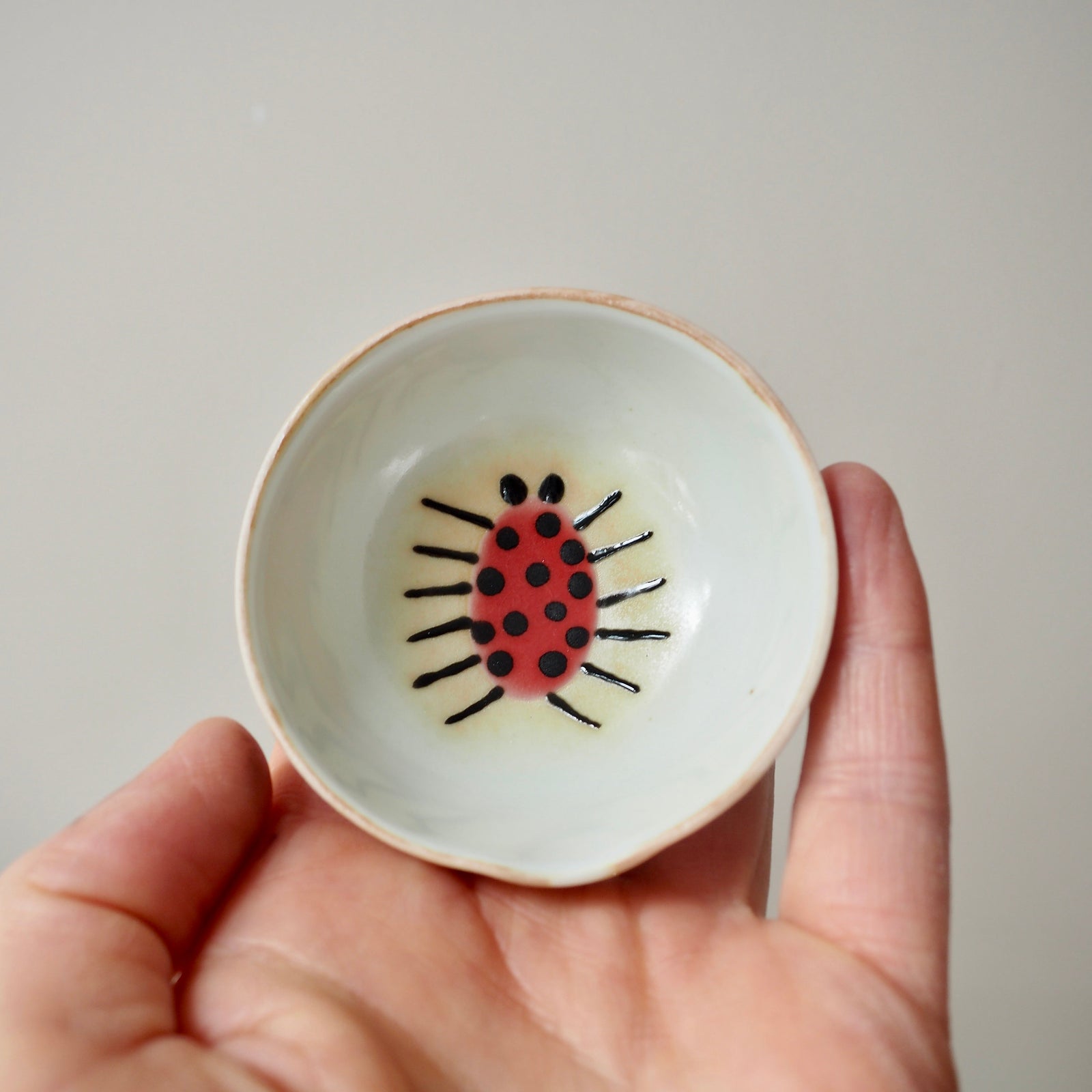 Handmade Mini Red Spotted Beetle Porcelain Ceramic Ring Dish