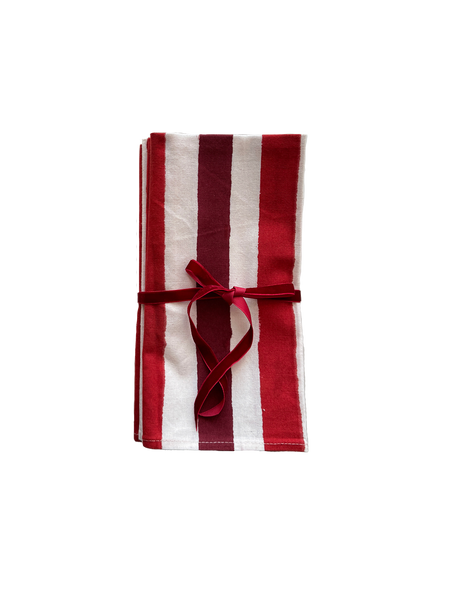 Block Printed Napkins Set of 4, Red Stripes