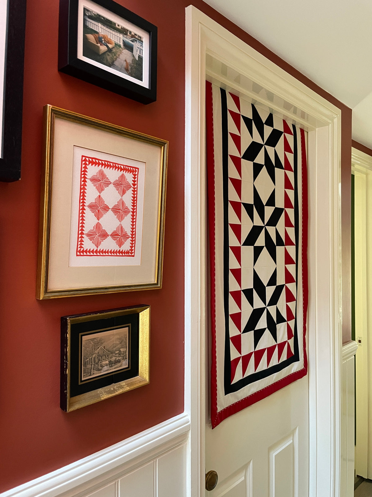 Red and Black Patchwork Wall Hanging