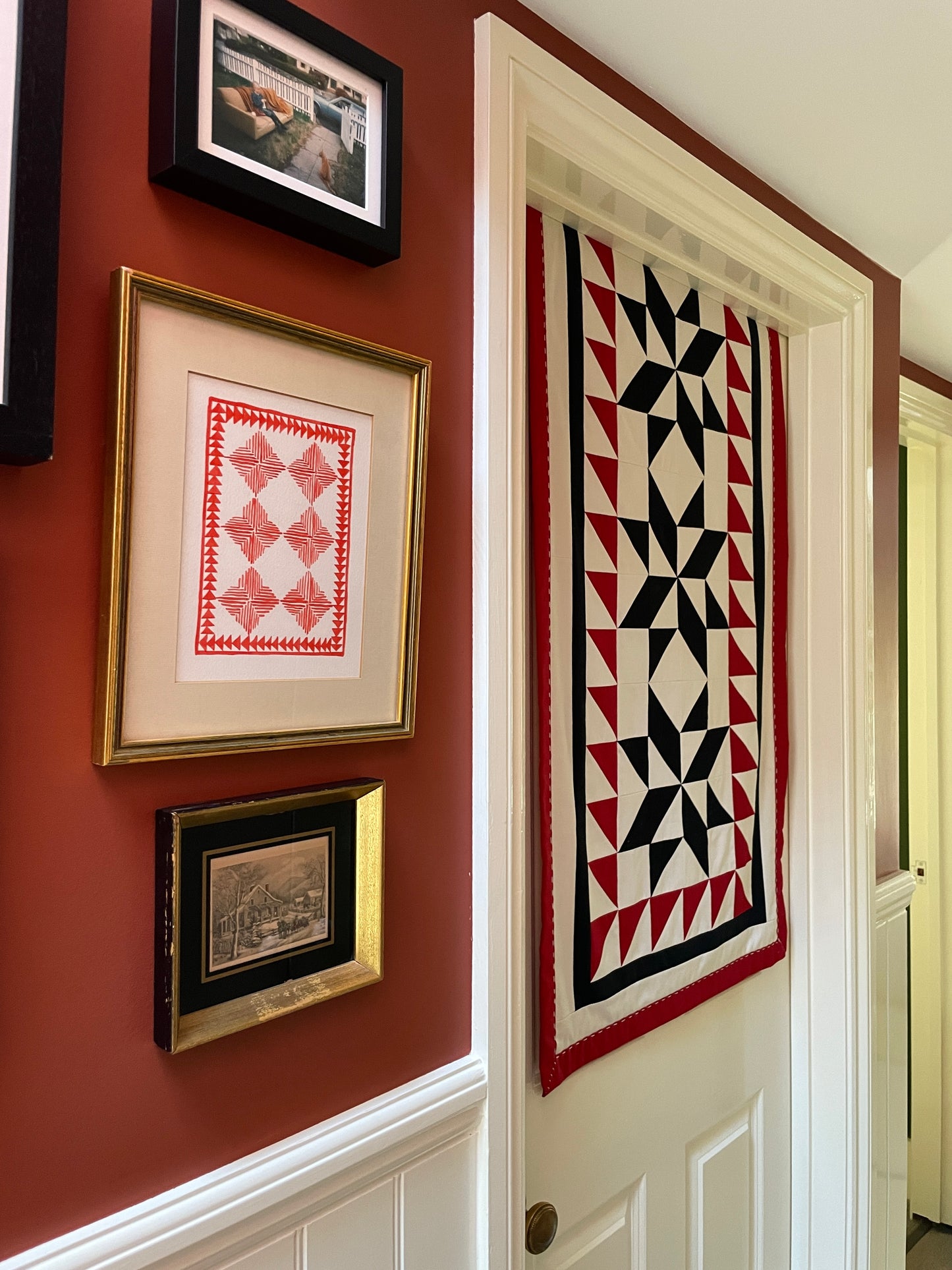 Red and Black Patchwork Wall Hanging