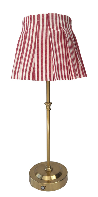 Abahna cordless bathroom lamp – luxury rechargeable brass lamp with red stripe pleated shade