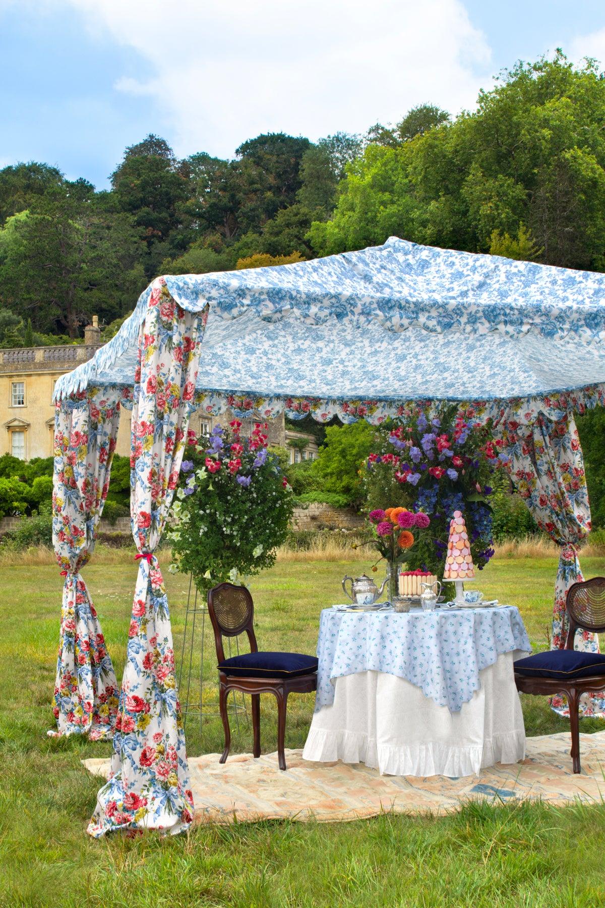 Reversible Scallop Drop Table Runner Made With Liberty Fabrics & Bridgerton Amelie Luise & Posy Corsage Blue
