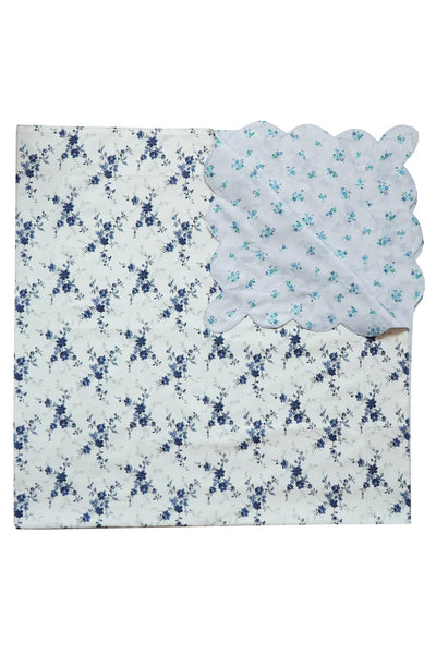 Reversible Scallop Corner Tablecloth Made With Liberty Fabrics & Bridgerton Amelie Luise & Posy Corsage Blue
