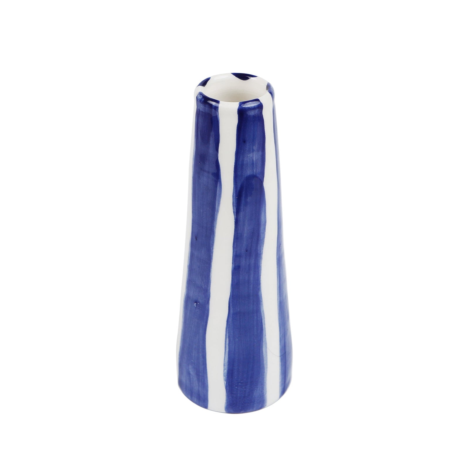 Handmade ceramic vase with Aegean blue stripes by Rhea Kalo, made in Athens