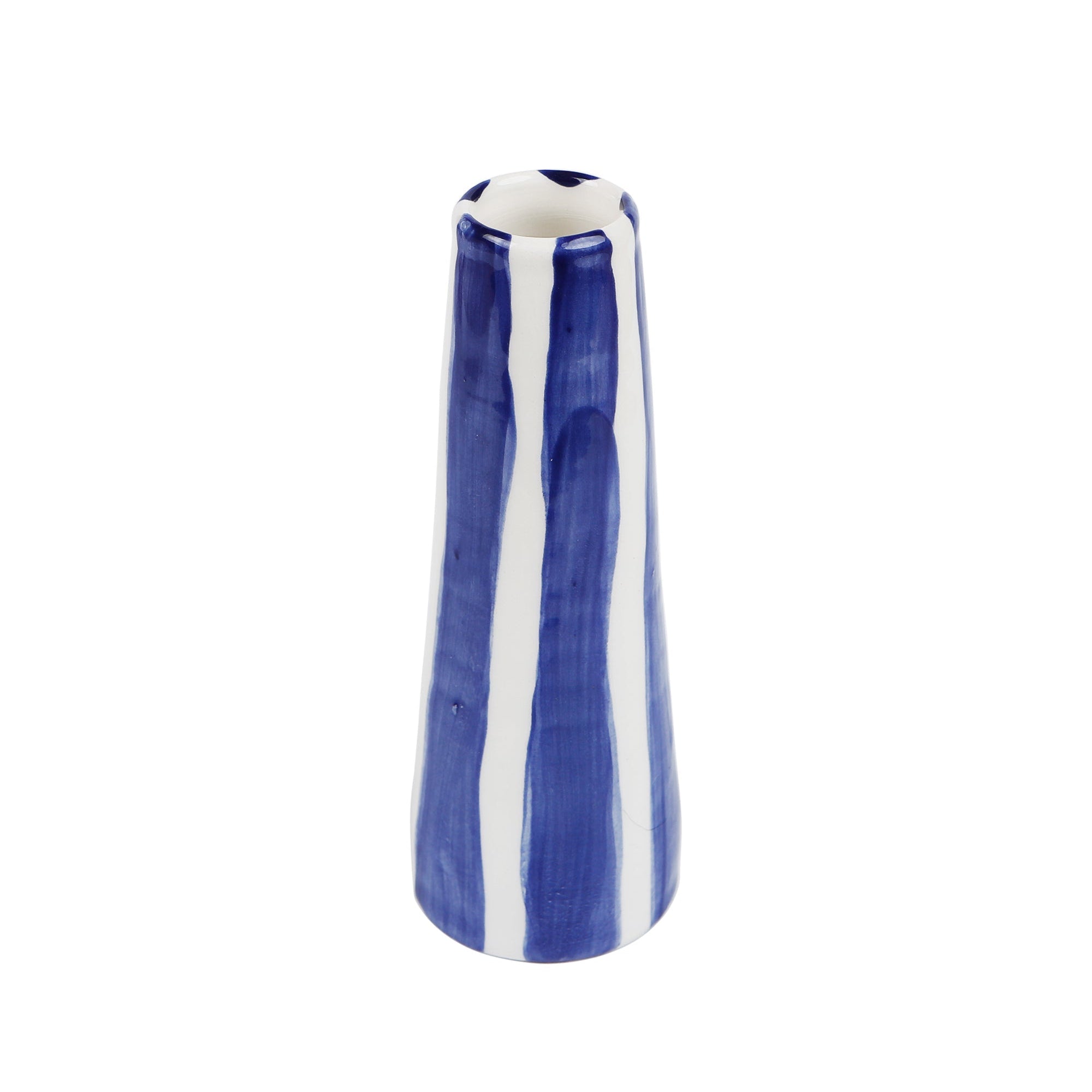 Handmade ceramic vase with Aegean blue stripes by Rhea Kalo, made in Athens