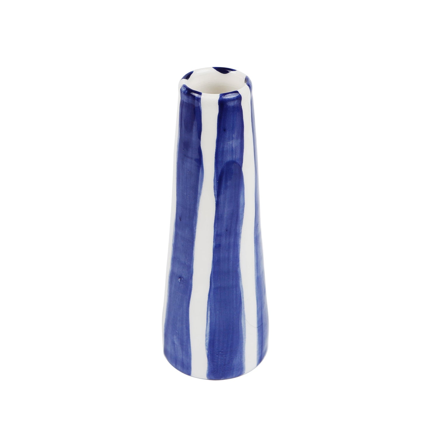 Handmade ceramic vase with Aegean blue stripes by Rhea Kalo, made in Athens