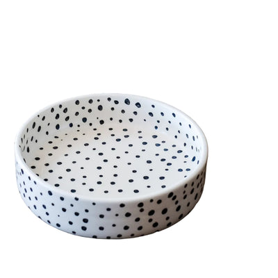Handmade ceramic cat bowl with black spots design by Rhea Kalo Athens
