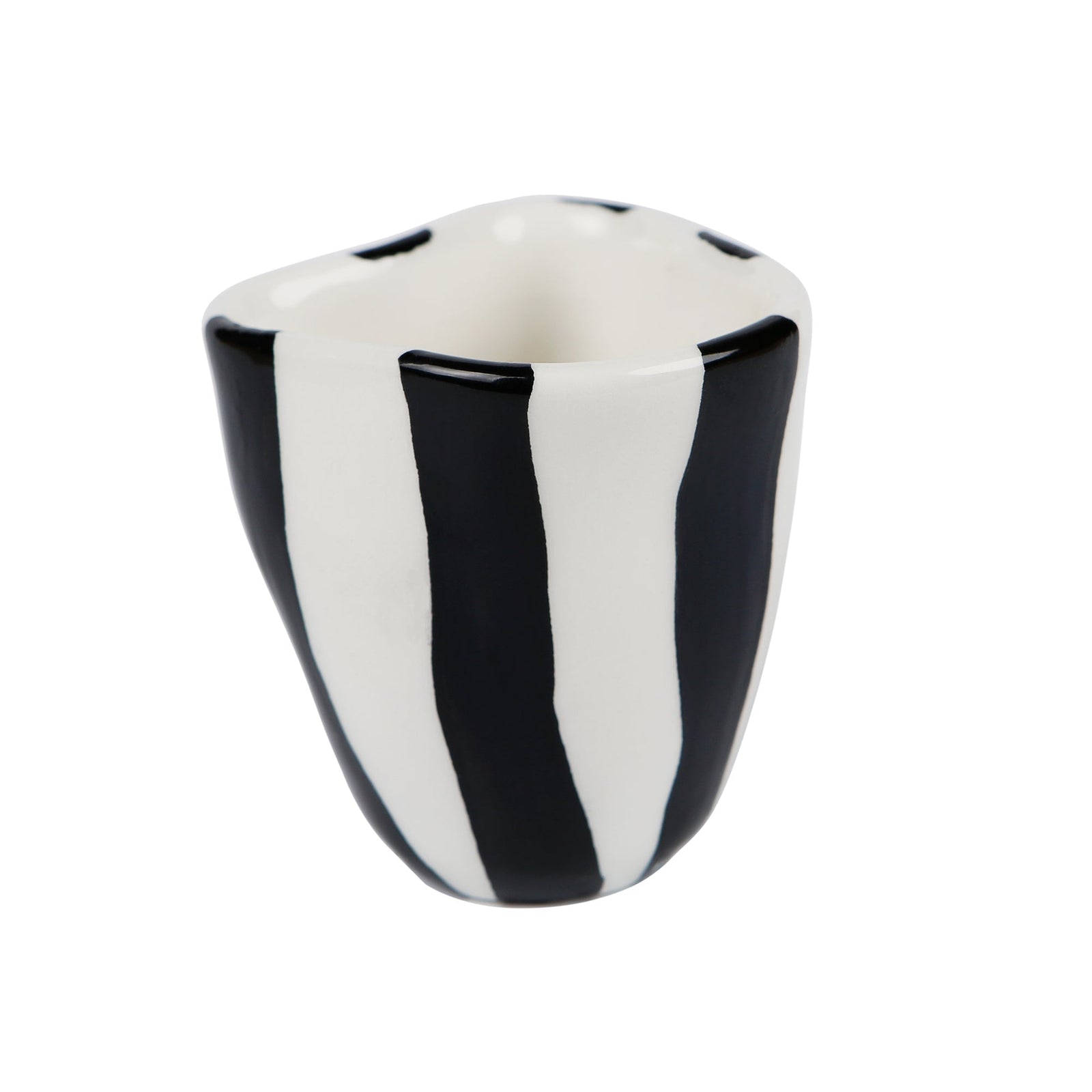 Hand-painted black and white stripes ceramic espresso cup, handmade in Athens by Rhea Kalo