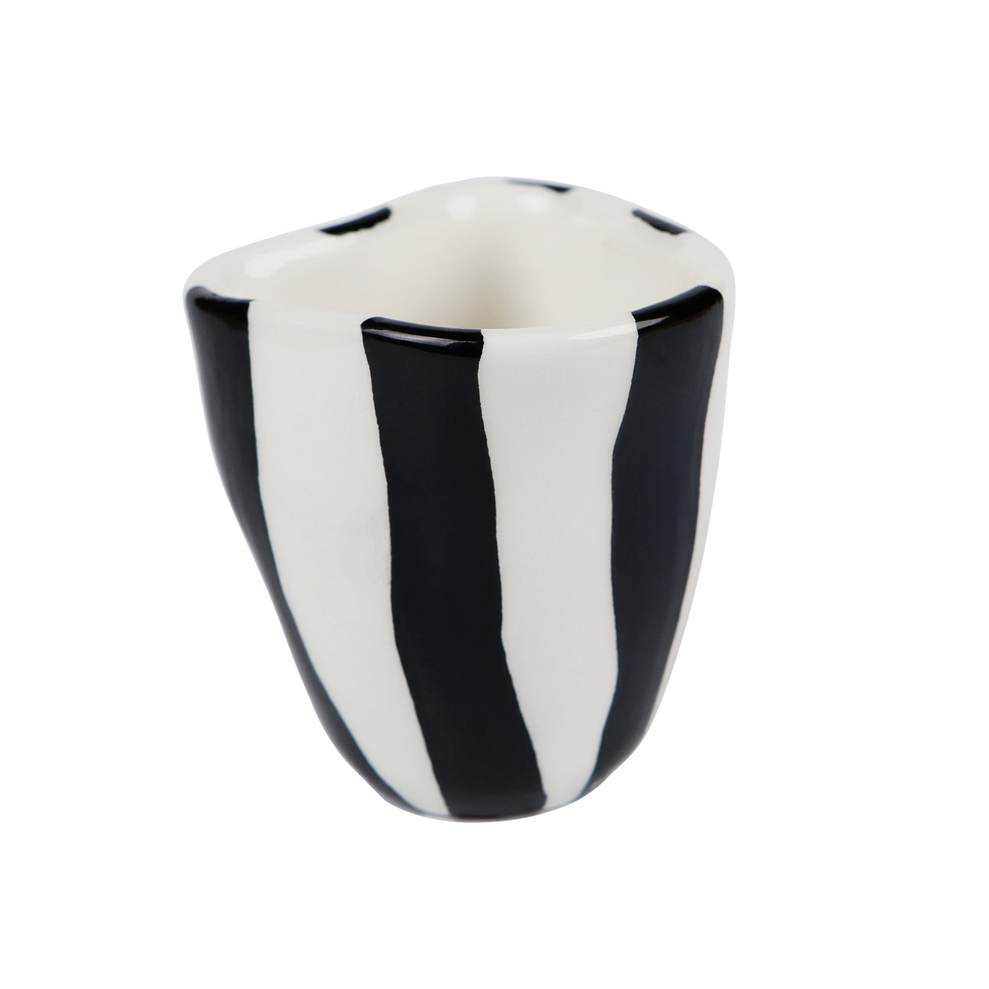 Hand-painted black and white stripes ceramic espresso cup, handmade in Athens by Rhea Kalo