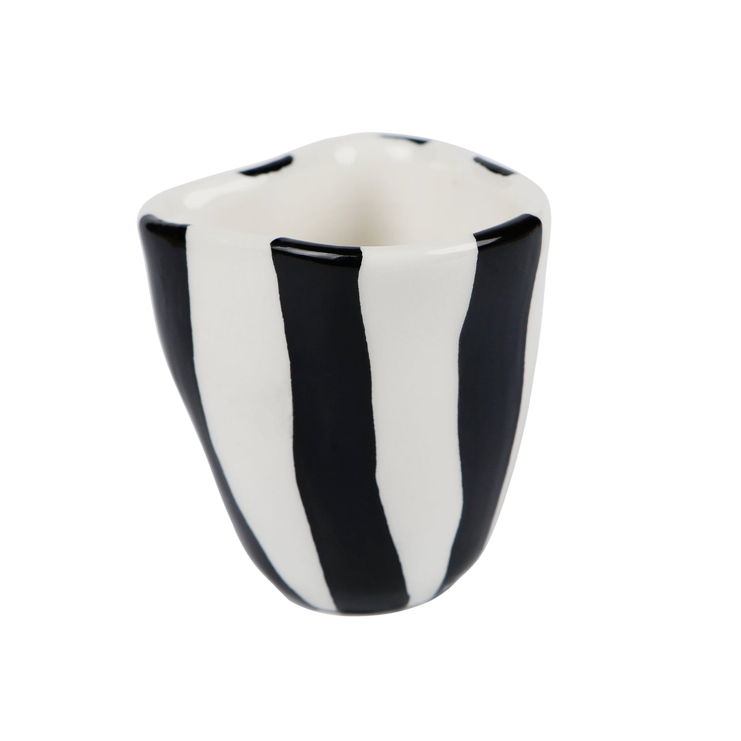 Hand-painted black and white stripes ceramic espresso cup, handmade in Athens by Rhea Kalo