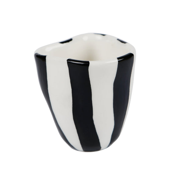 Hand-painted black and white stripes ceramic espresso cup, handmade in Athens by Rhea Kalo
