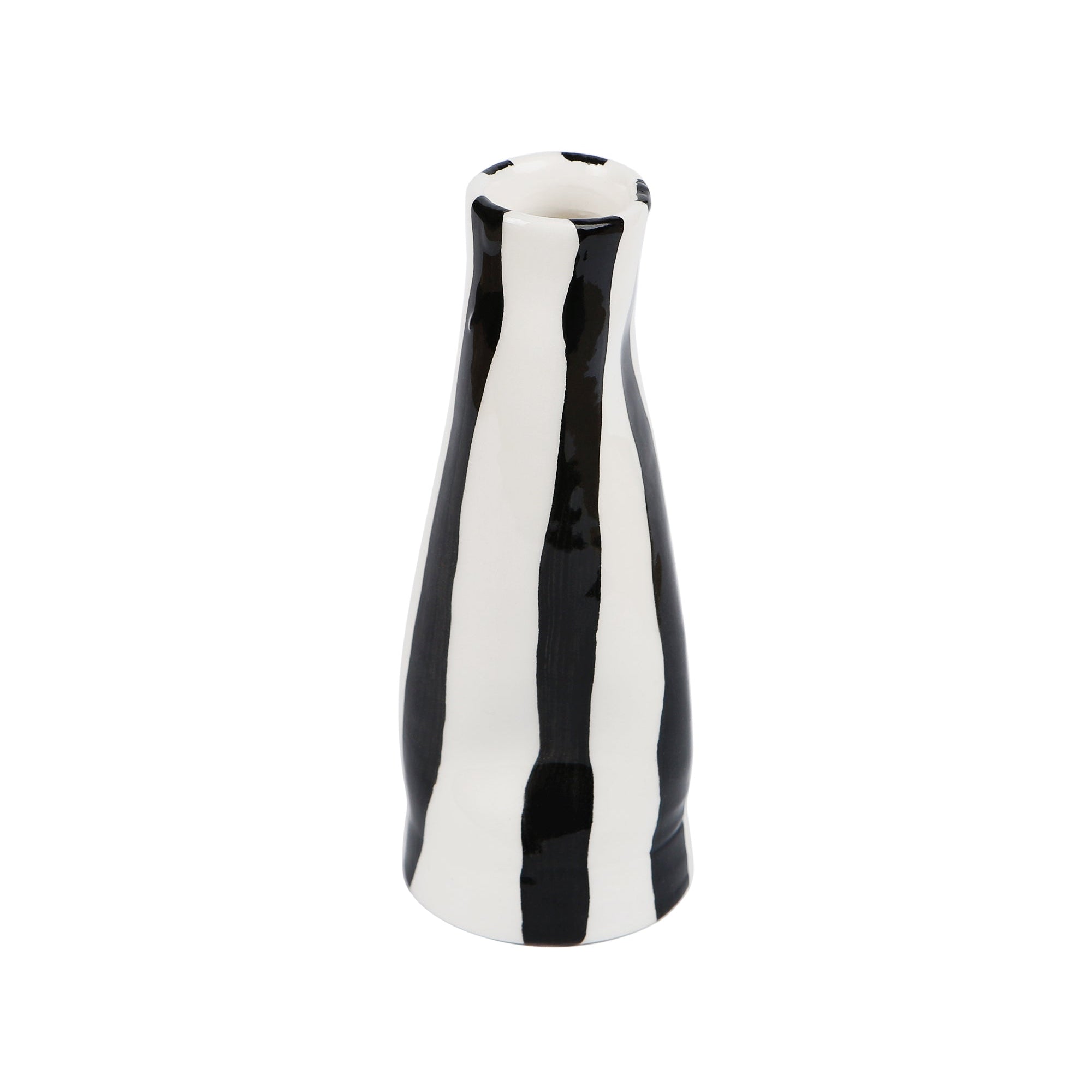 Handmade ceramic vase with black and white stripes, made in Athens by Rhea Kalo