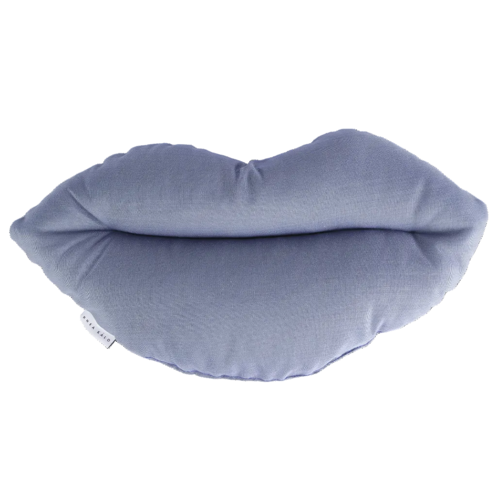 Blue outdoor cushion with kiss design by Rhea Kalo, made in Athens
