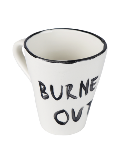 Handmade ceramic coffee cup in Burned Out design by Rhea Kalo Athens