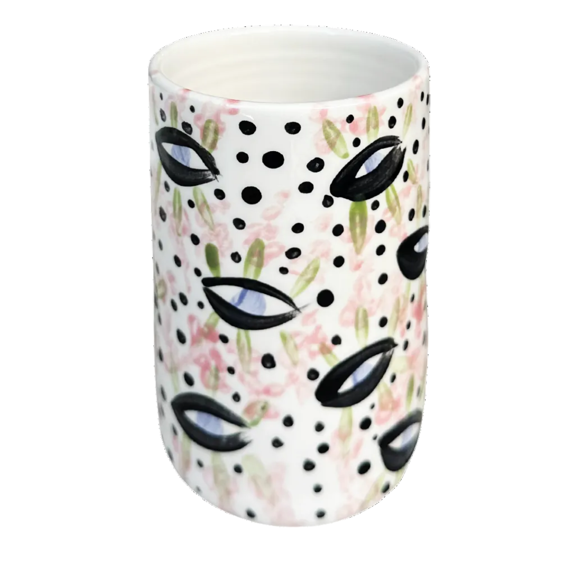Handmade ceramic bunch vase with eyeflower design by Rhea Kalo Athens