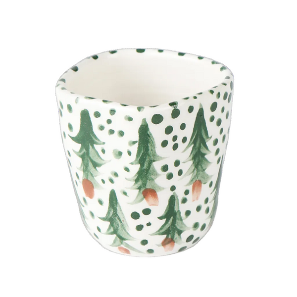 Hand-painted ceramic espresso cup with green motif, made in Athens by Rhea Kalo