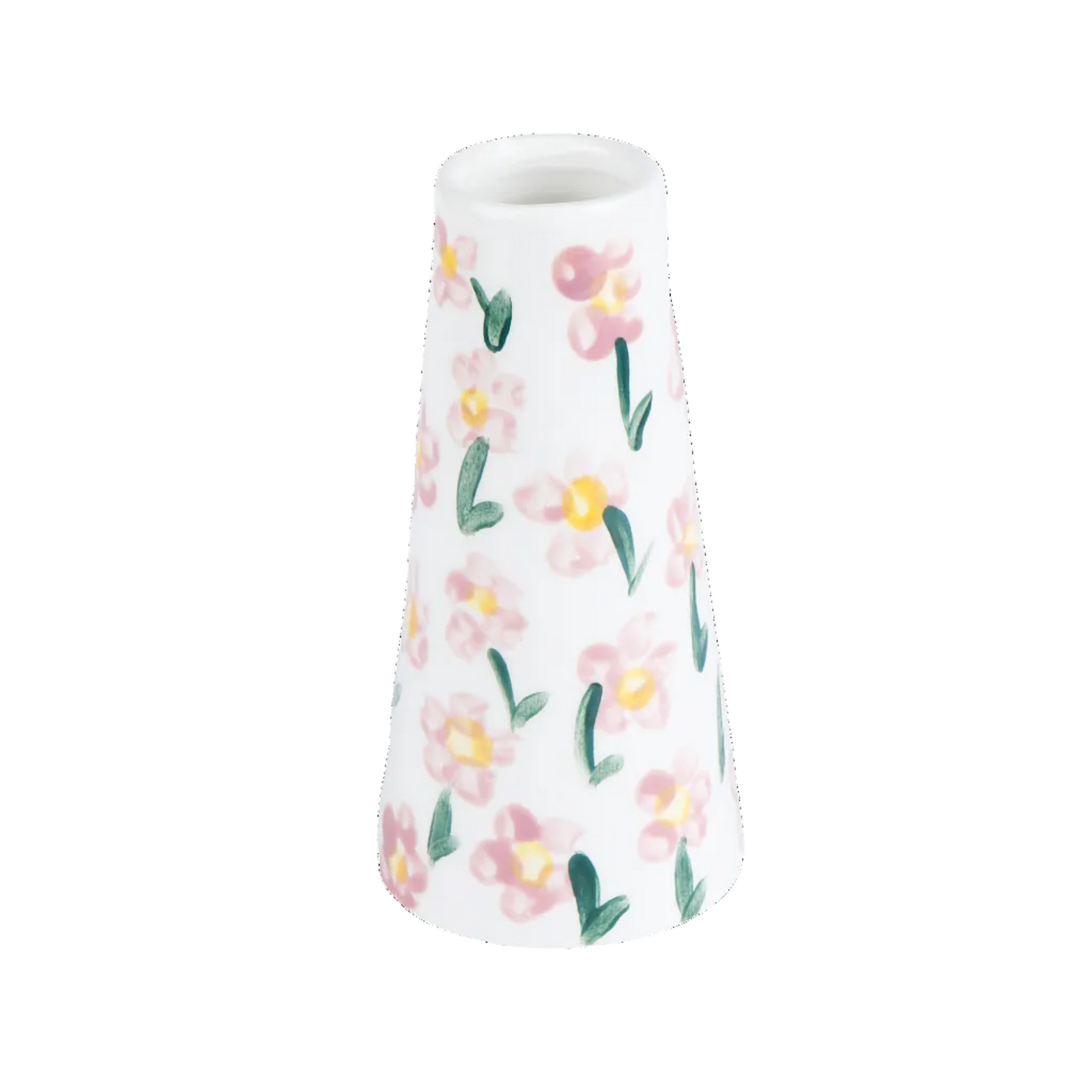 Handmade ceramic stem vase in pink prairie design by Rhea Kalo Athens