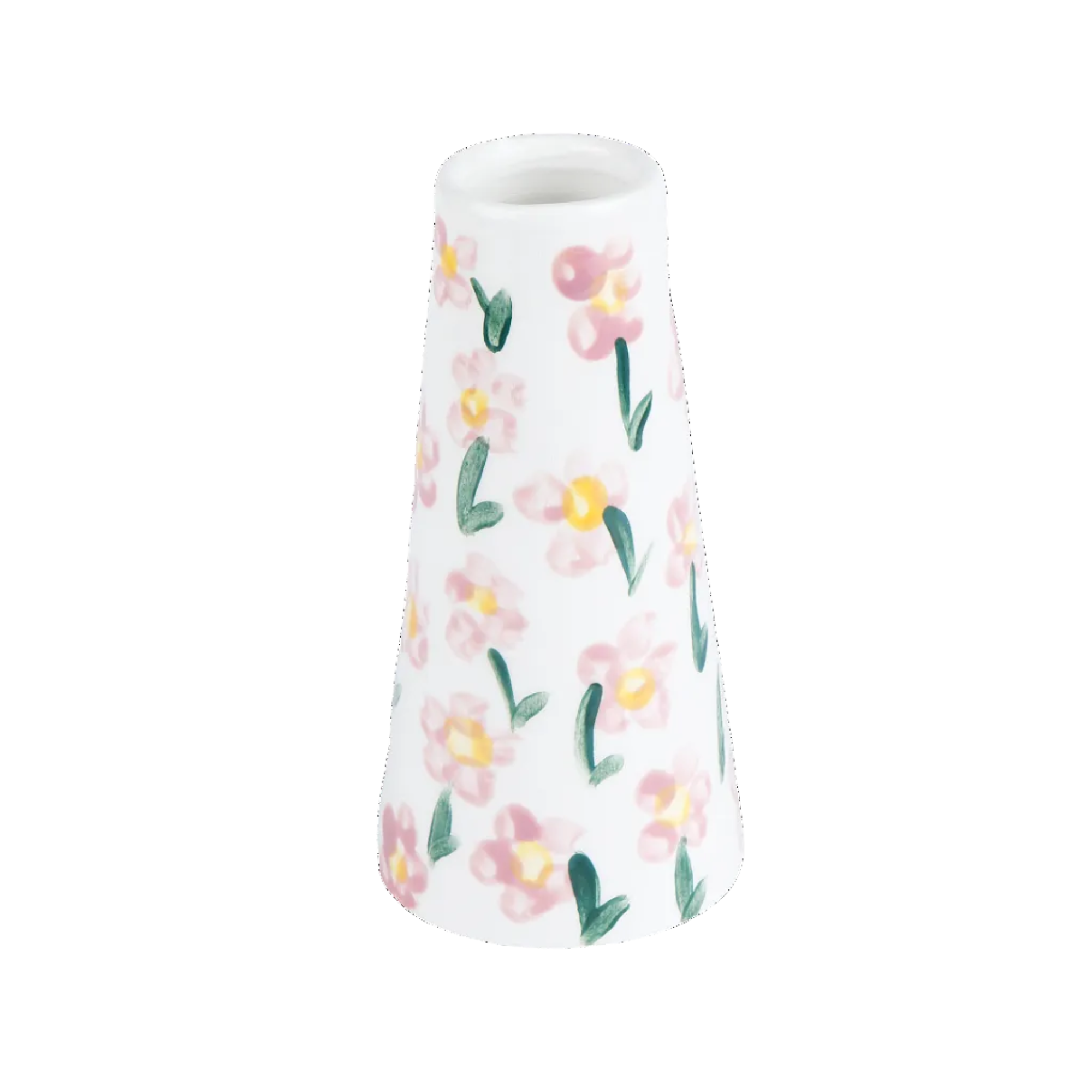 Handmade ceramic stem vase in pink prairie design by Rhea Kalo Athens