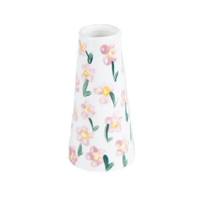 Handmade ceramic stem vase in pink prairie design by Rhea Kalo Athens