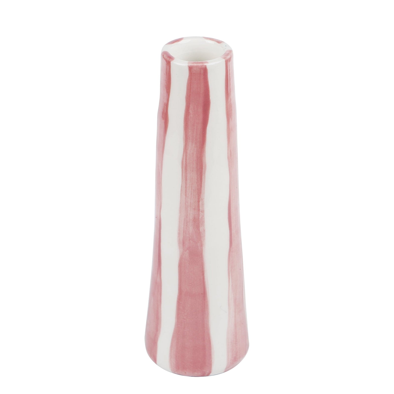 Handmade ceramic stem vase with pink on white stripes by Rhea Kalo Athens