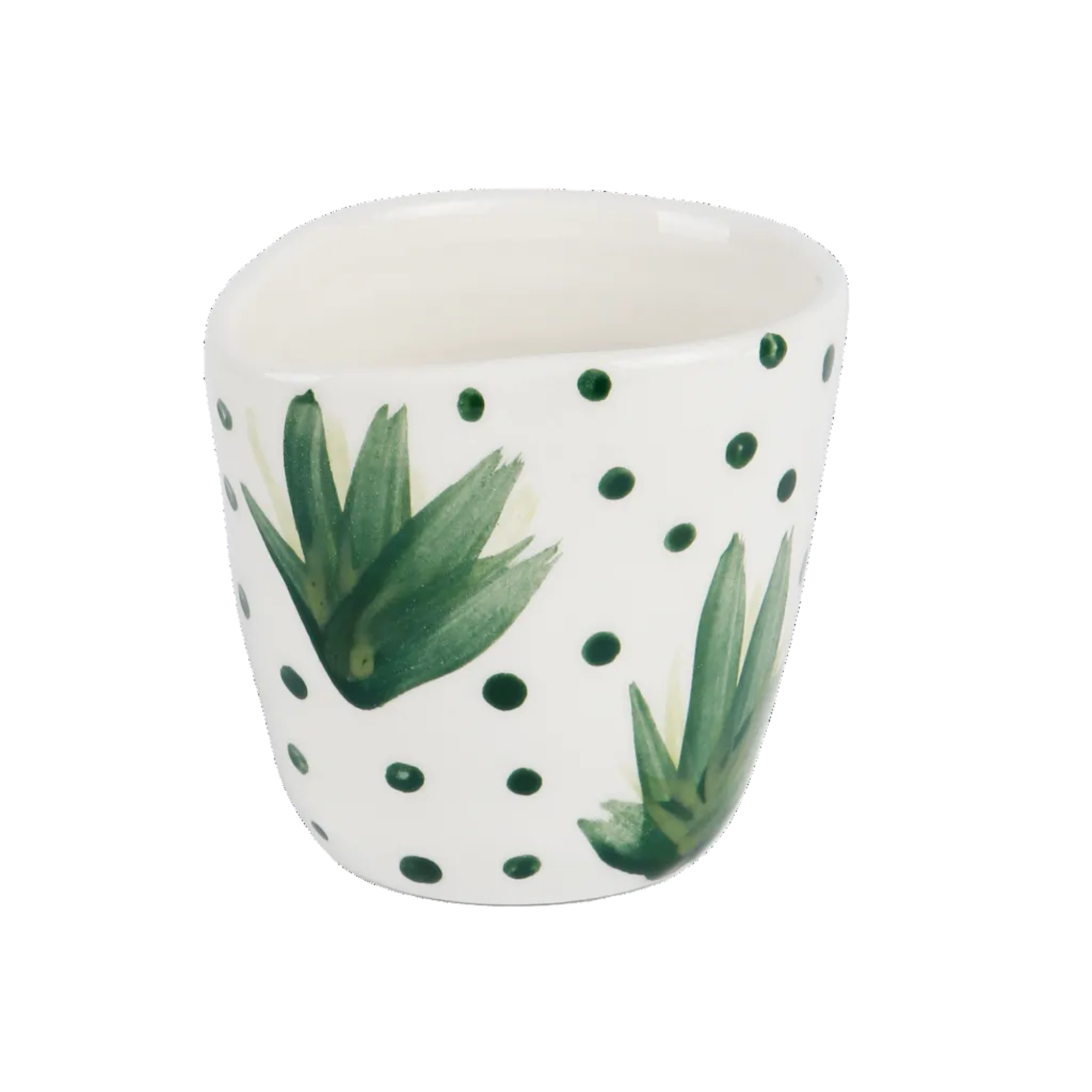 Hand-painted ceramic espresso cup with plants and dots, made in Athens by Rhea Kalo