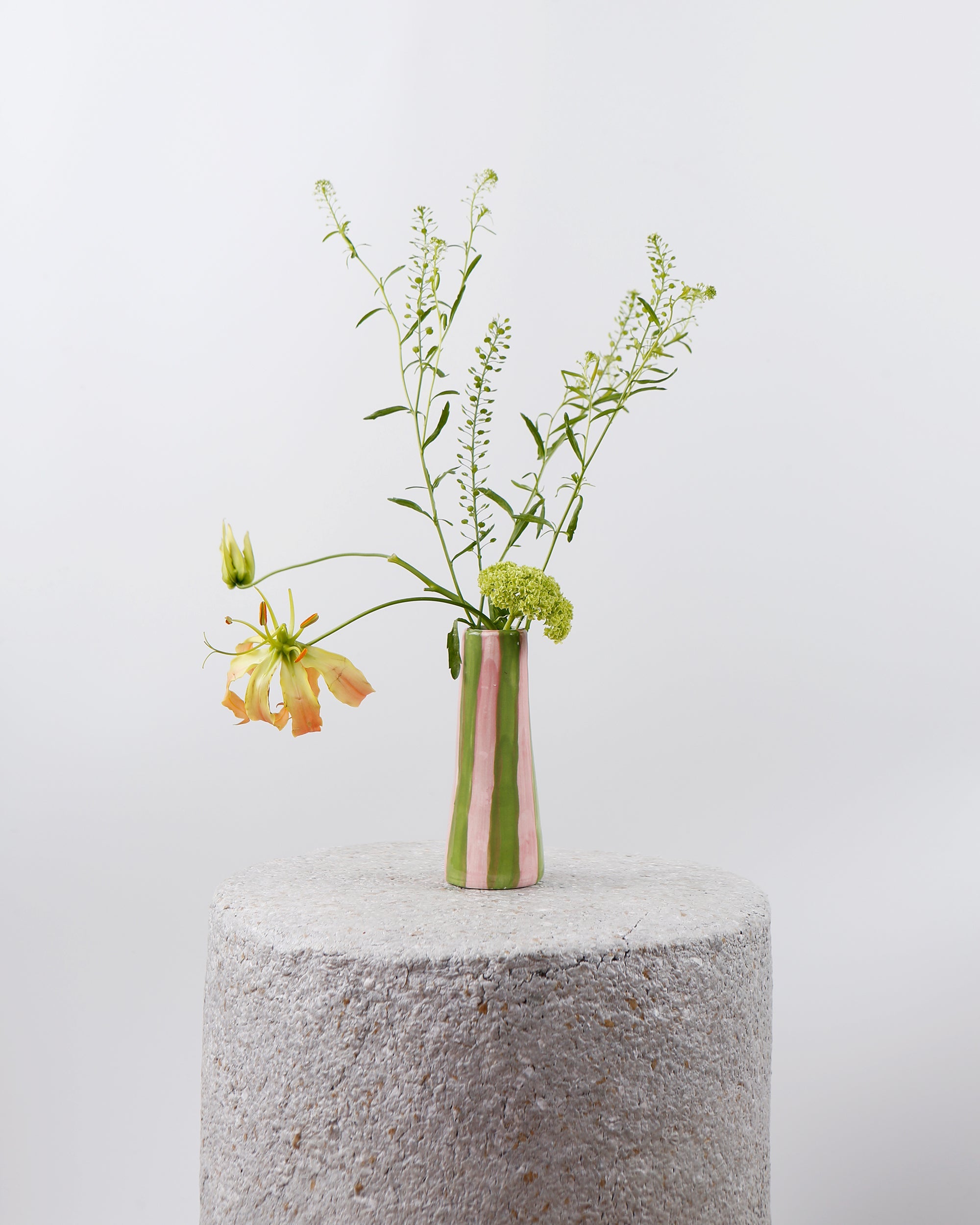 Lime On Pink Stripes Stem Vase