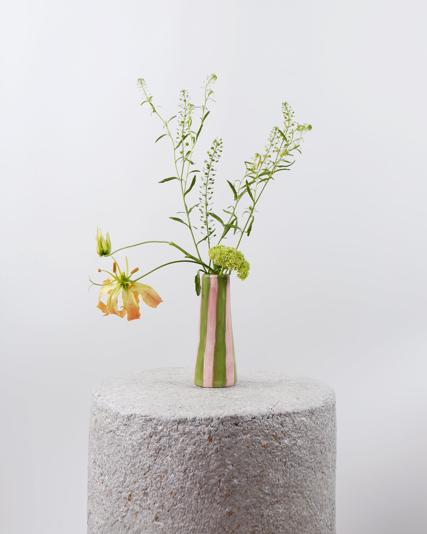 Lime On Pink Stripes Stem Vase