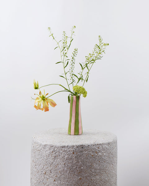 Lime On Pink Stripes Stem Vase