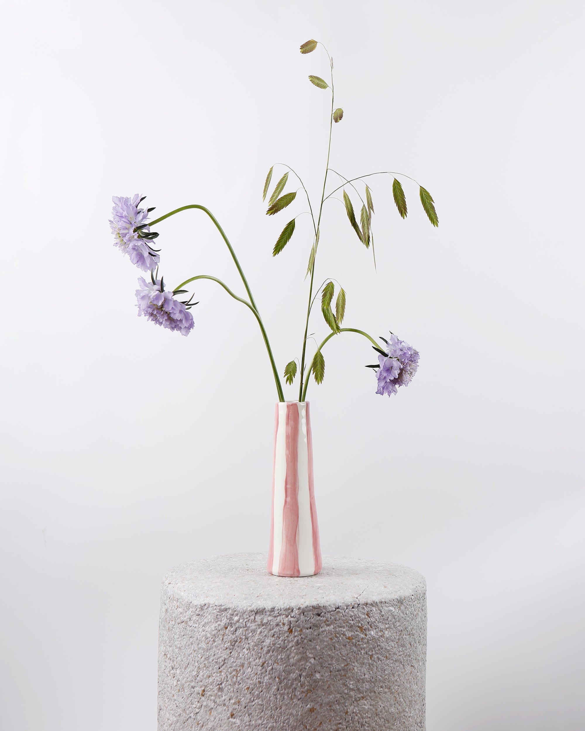 Pink On White Stripes Stem Vase