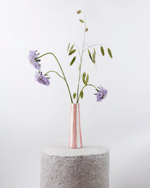 Pink On White Stripes Stem Vase