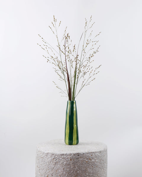 Green On Green Stripes Stem vase