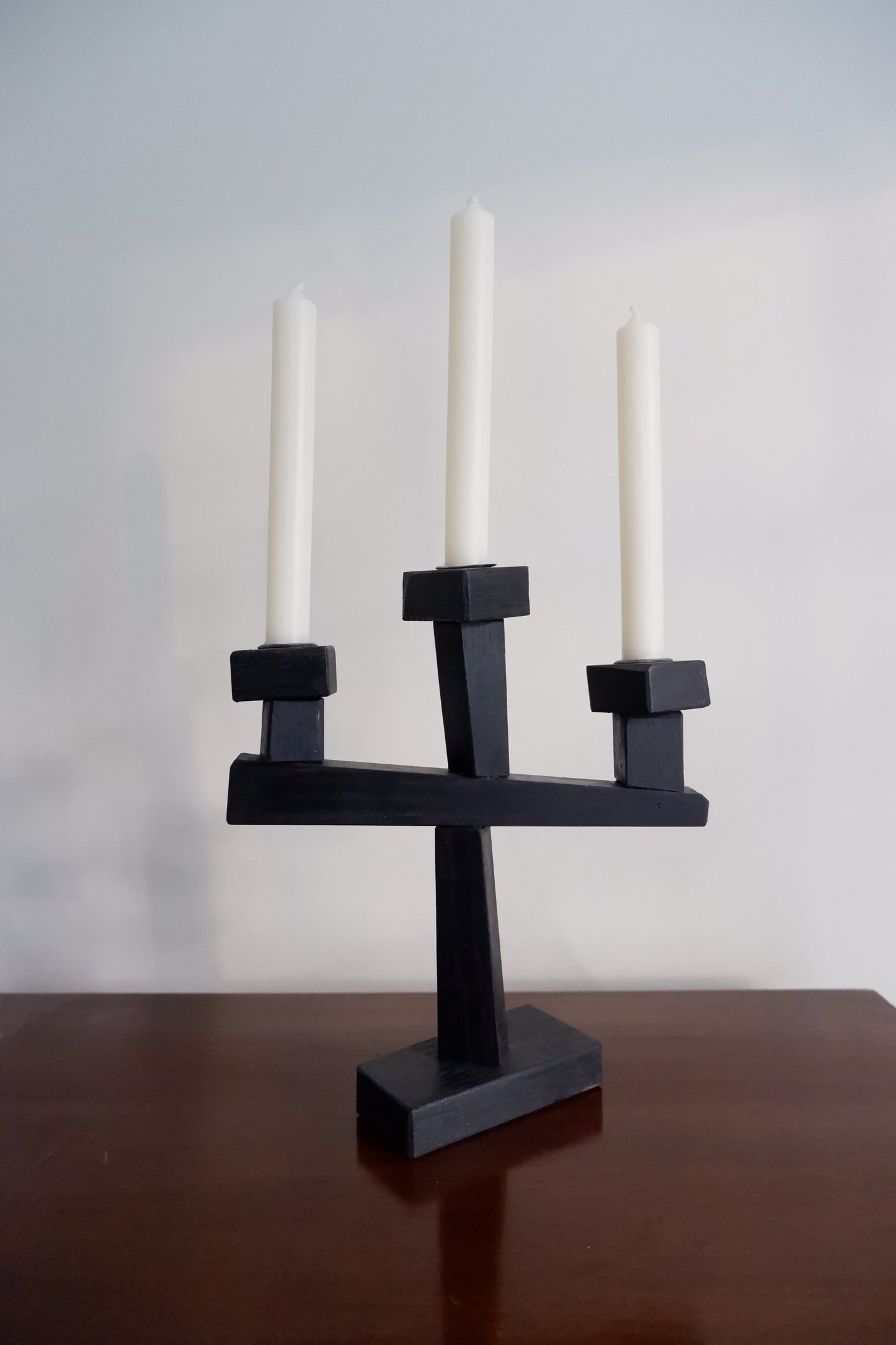 Cubist Candelabra, Ebonized Oak