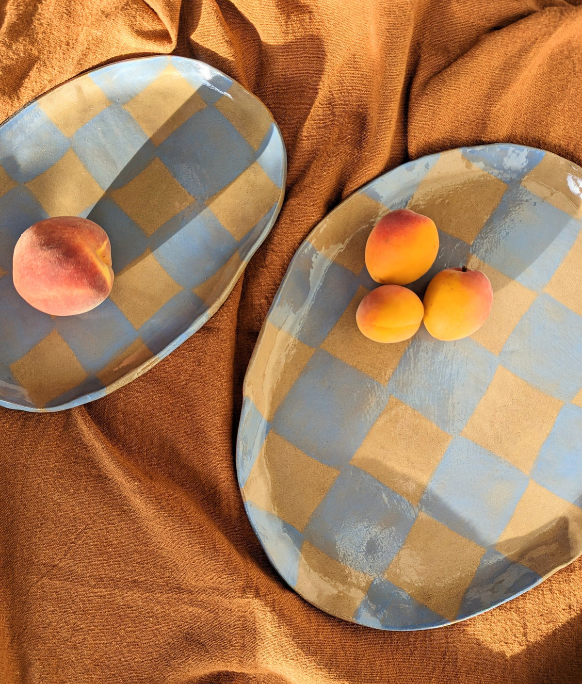 Blue Check Oval Serving Platter