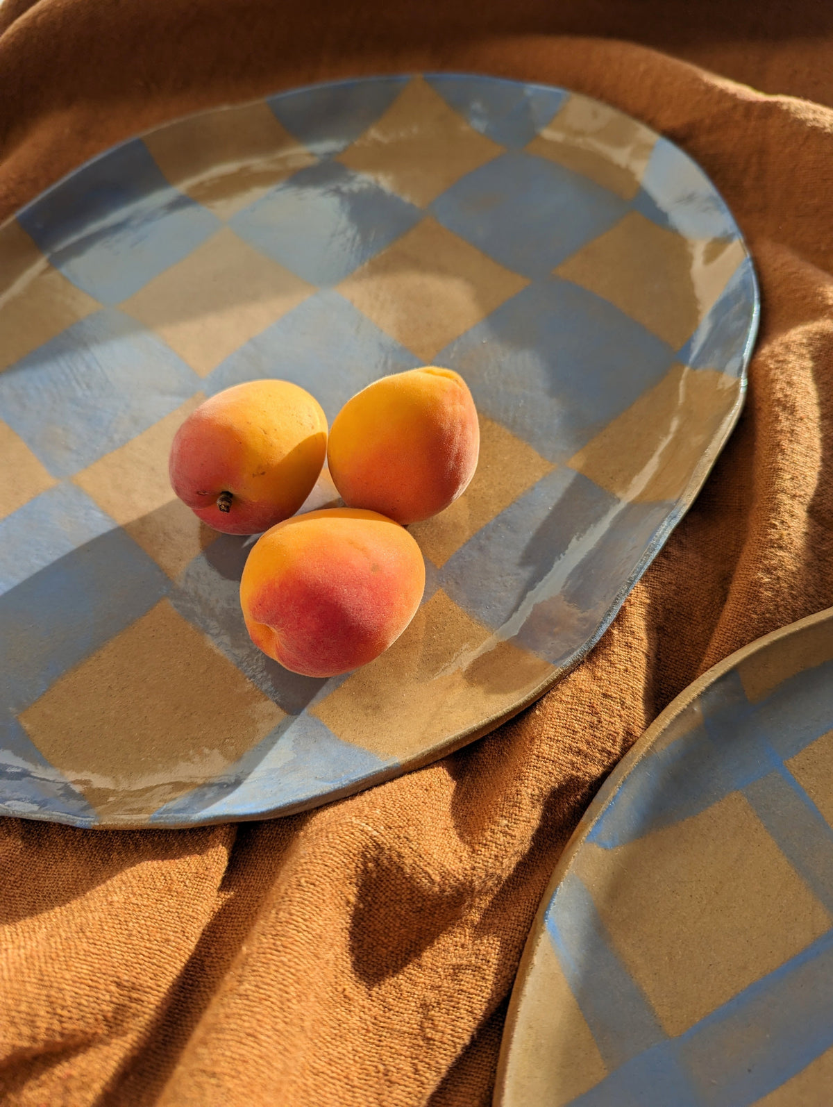 Blue Check Oval Serving Platter