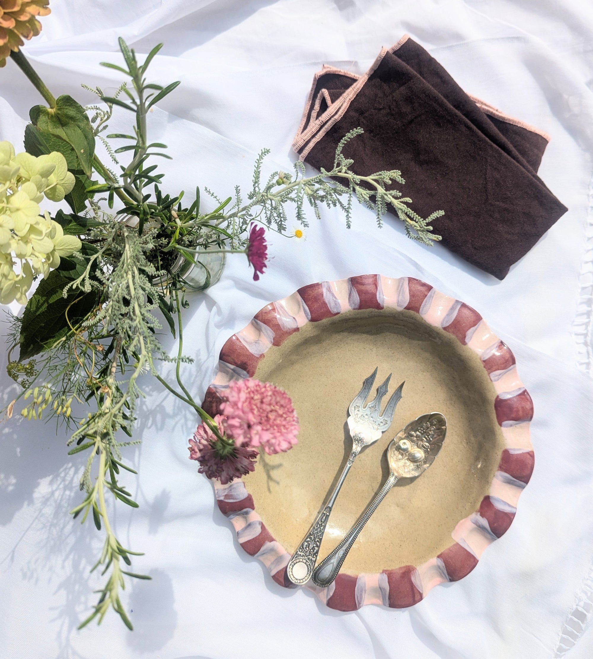 Baby Pink & Burgundy Frill Serving Bowl