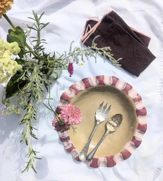 Baby Pink & Burgundy Frill Serving Bowl