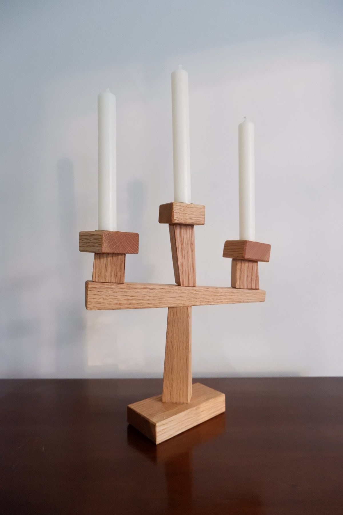 Cubist Candelabra, Natural Oak