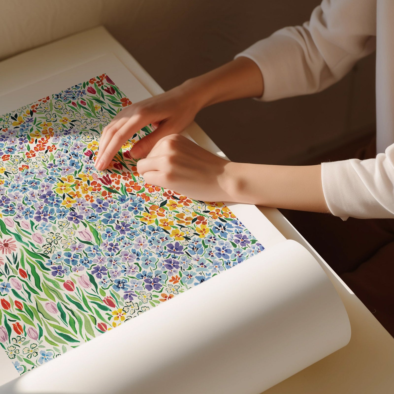 wild garden print rolled up