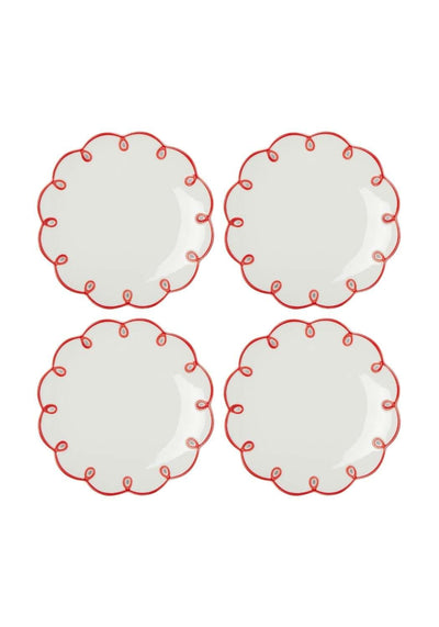 Rosy Red Scalloped Side Plates - Set of 4 - Casa by Josephine Jenno