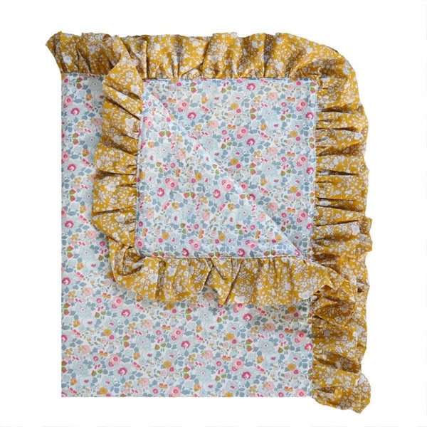 Ruffle Edge Bedspread made with Liberty Fabric BETSY GREY & CAPEL MUSTARD - Coco & Wolf