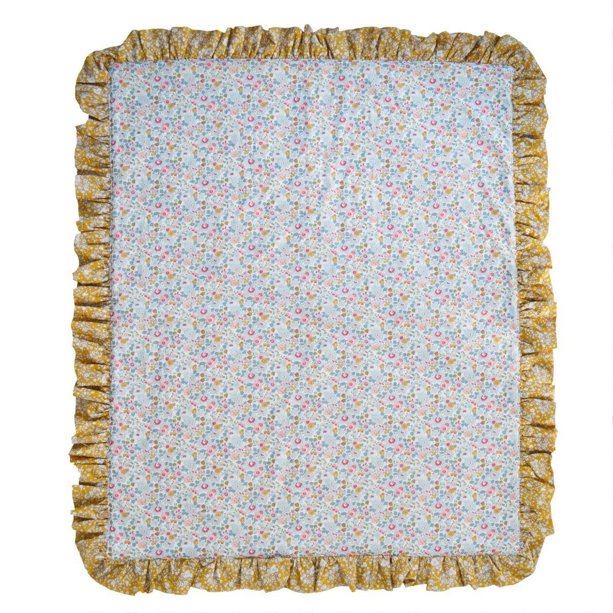 Ruffle Edge Bedspread made with Liberty Fabric BETSY GREY & CAPEL MUSTARD - Coco & Wolf