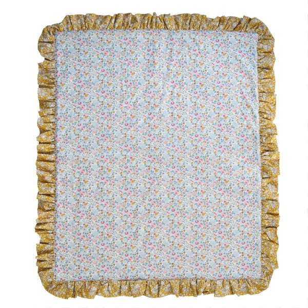 Ruffle Edge Bedspread made with Liberty Fabric BETSY GREY & CAPEL MUSTARD - Coco & Wolf