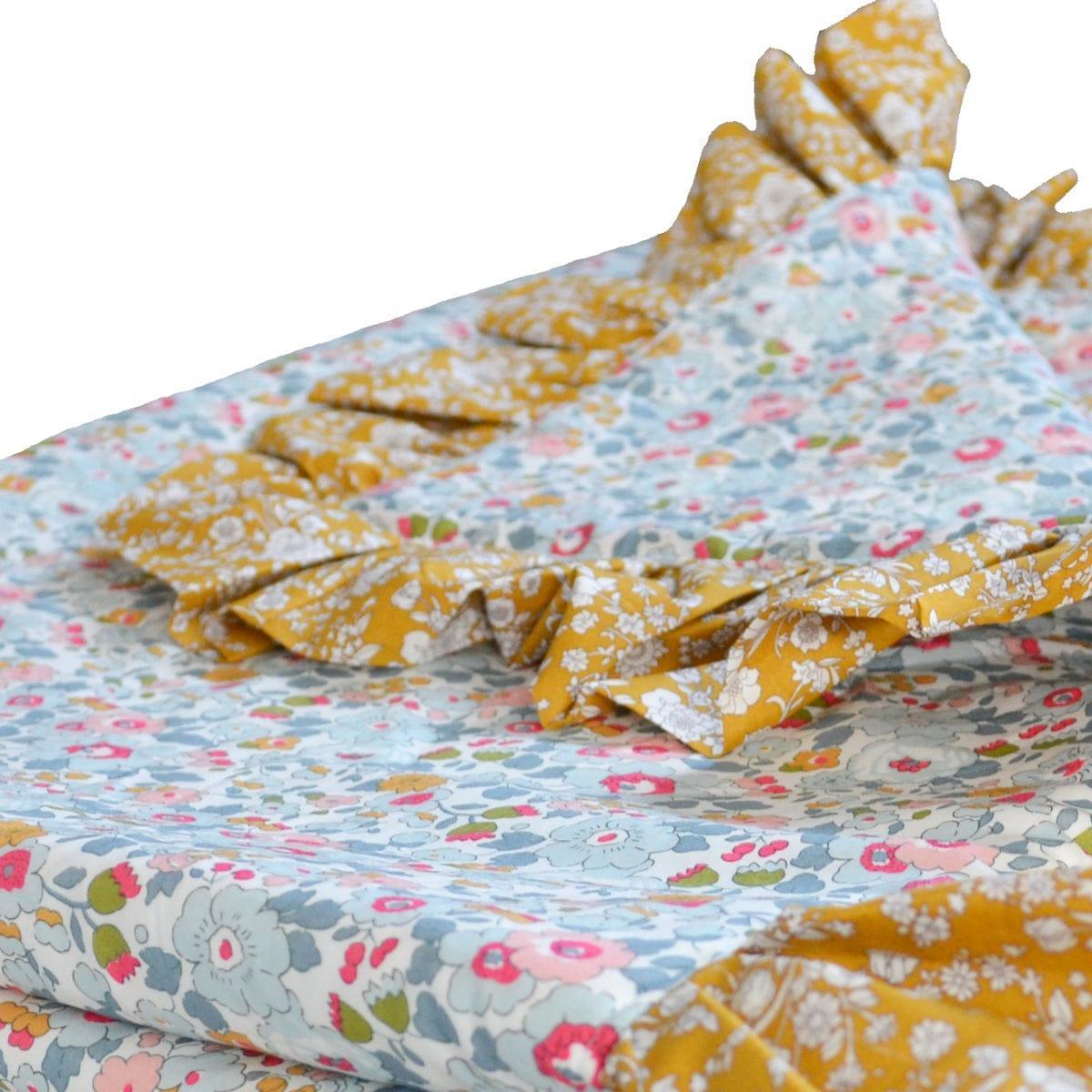 Ruffle Edge Bedspread made with Liberty Fabric BETSY GREY & CAPEL MUSTARD - Coco & Wolf