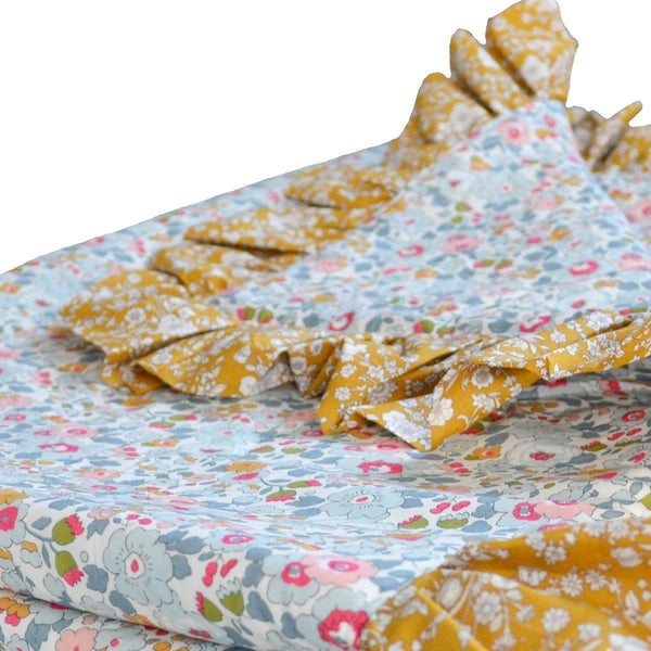 Ruffle Edge Bedspread made with Liberty Fabric BETSY GREY & CAPEL MUSTARD - Coco & Wolf