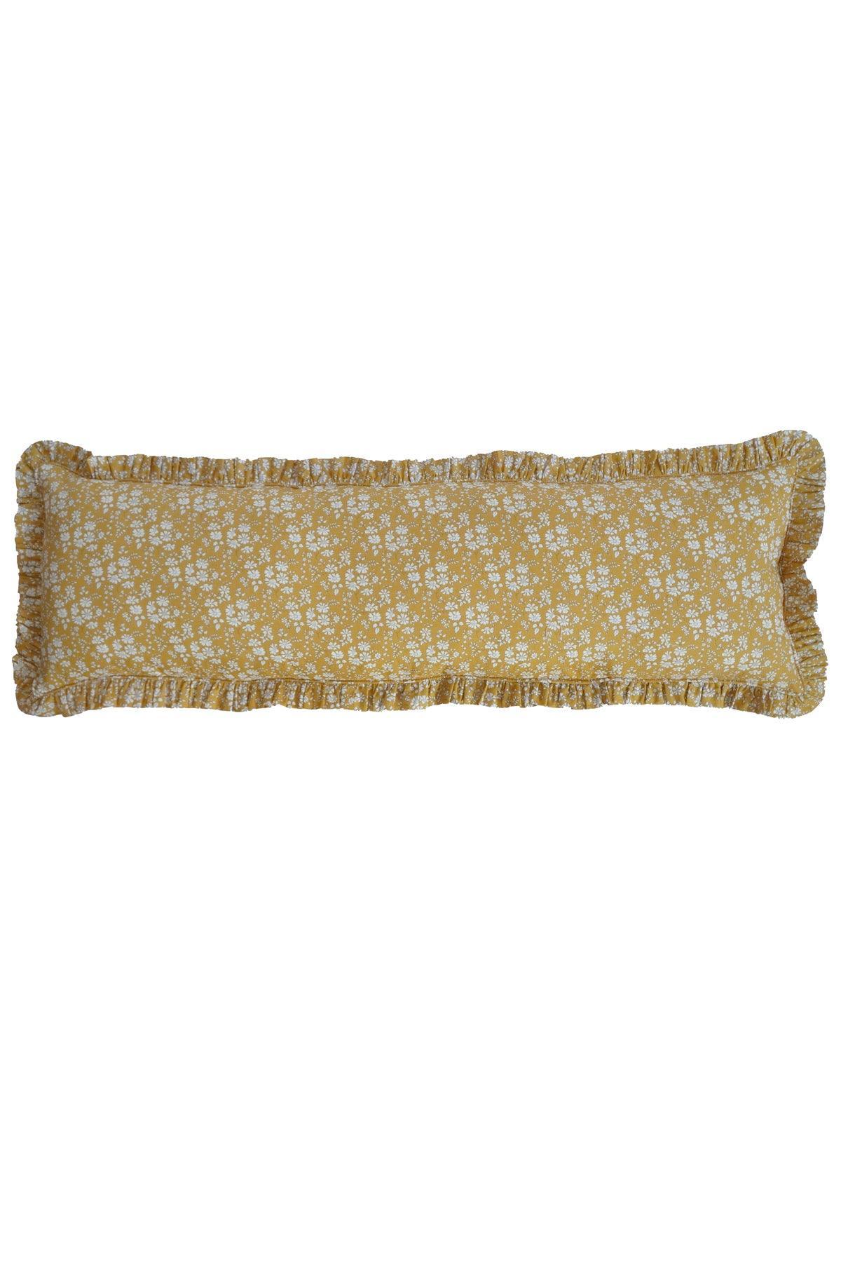 Ruffle Bolster Lumbar Cushion made with Liberty Fabric CAPEL MUSTARD