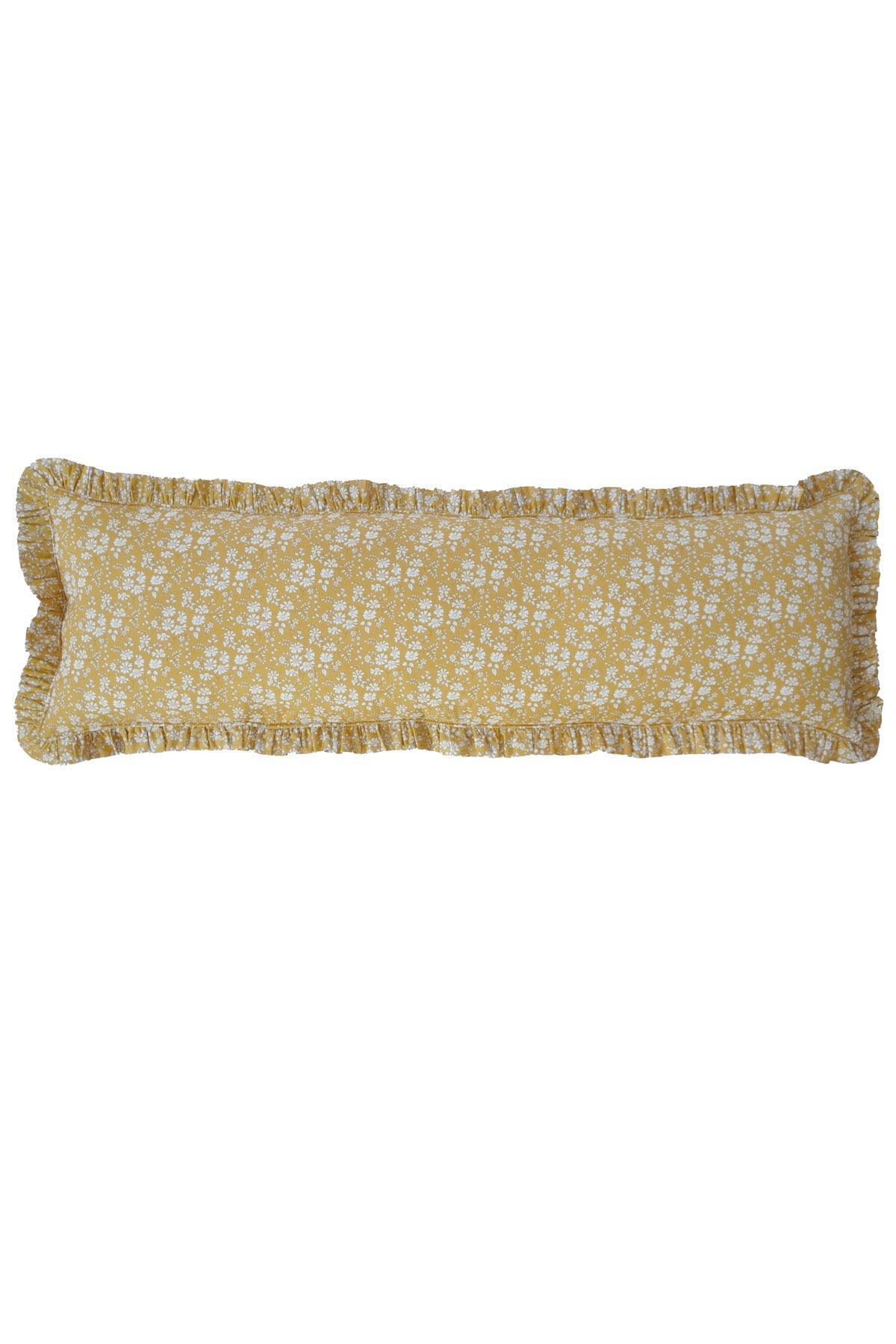 Ruffle Bolster Lumbar Cushion made with Liberty Fabric CAPEL MUSTARD